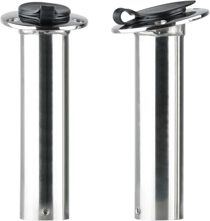 Amarine Made Fishing Rod Holder 2/4Pack Stainless Steel Rod Holder Heavy Duty Flush Mount with Black PVC Cap and Liner 15 Degree
