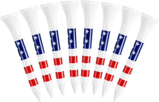 Stylish USA Flag Golf Tees Wood 1 1/2" 2 1/8" 2 3/4" 3 1/4" Value 500/1000 Pack, Durable Long Short Tees with Stripes for Consistent Height
