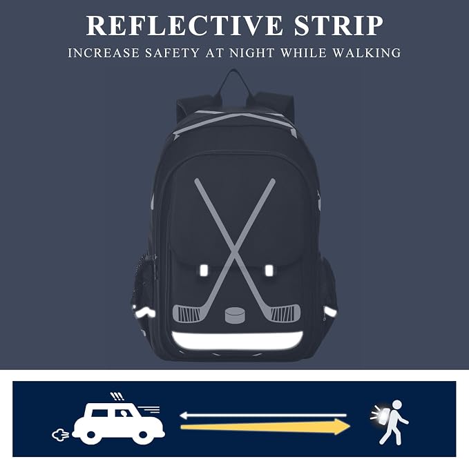 Fisyme Hockey Stick Puck Black School Backpack Laptop Backpack Bags Bookbag Travel Casual Computer Notebooks Daypack