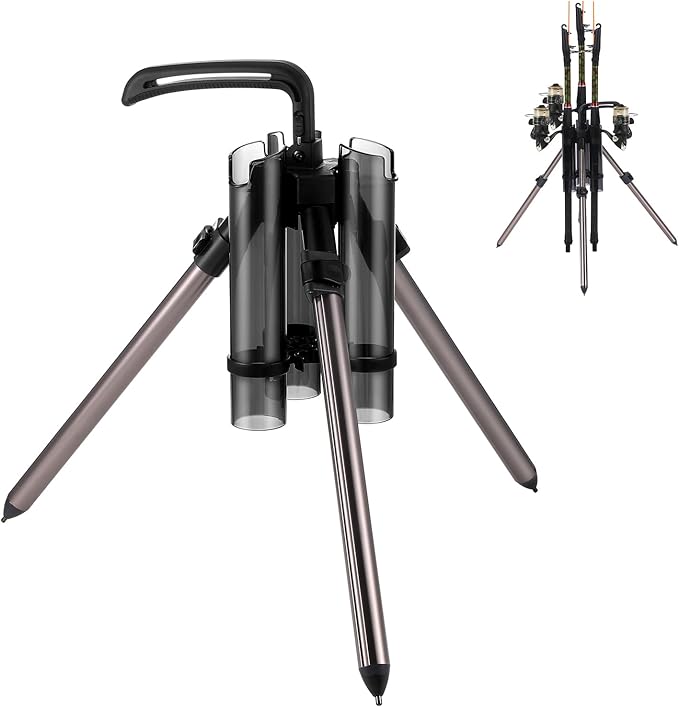 Gisafai Fishing Rod Carrier Surf Fishing Holder Foldable Pole Holder Stand 3 Rod Portable Vertical Beach Pole Storage Freestanding Rack for Fisherman Garage Home Outdoor