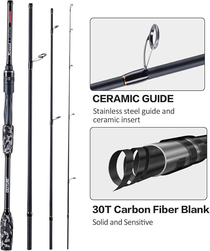 Goture 4-Piece Travel Carbon Fishing Rod M/MH Action 6.6-12ft Multi-Colors | Goture multi-spec travel fishing rods adopt upgraded high-grade carbon fiber blank with premium Fuji line guides