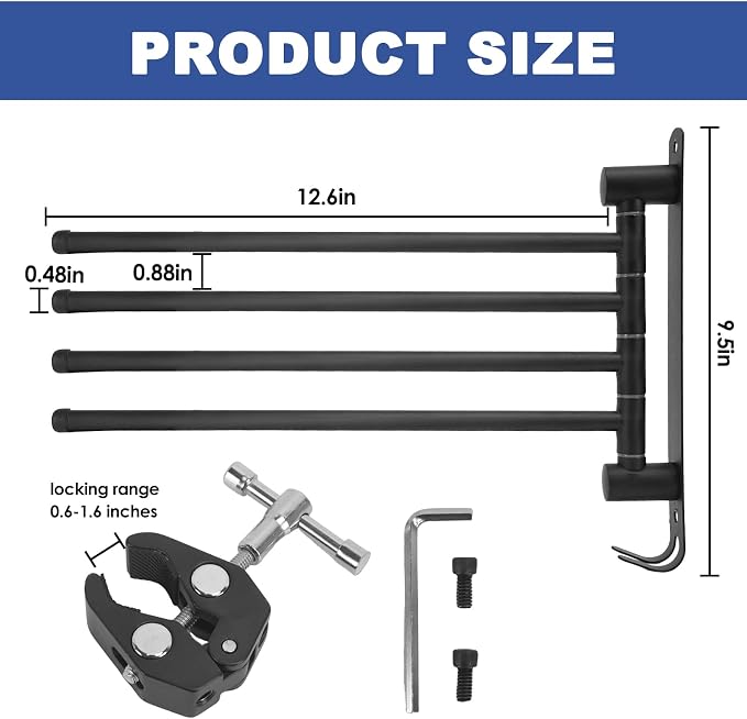 RV Clothes Drying Rack, RV Ladder Clothes Drying Rack, Four 12.7" Long Arms, No Drilling Anti-Rust for Ladder Boats Camper Trailer Travel Hotel Home