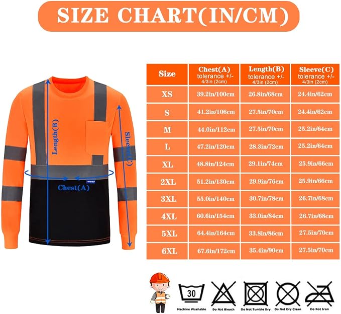 AYKRM Safety T Shirt Reflective High Visibility hi vis Long Sleeve T Shirt (XS-6XL)