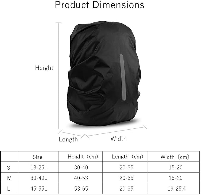 LAMA 2 Pack Waterproof Rain Cover for Backpack, Reflective Rucksack Rain Cover for Anti-Dust/Anti-Theft/Bicycling/Hiking/Camping/Traveling, M Size (for 30L-40L Backpack), 2 Pcs Black