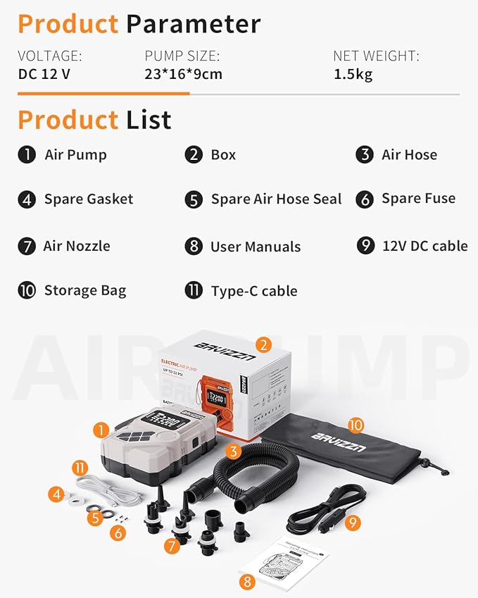 59.2Wh Rechargeable SUP Pump, 22PSI Electric Paddle Board Pump with Auto-Off & LCD, Dual Power (Battery/12V Car) & Type-C Input, Portable Inflator for Kayak Boat Inflatables Camping