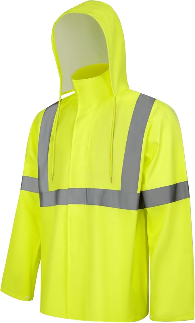 High Visibility Rain Suit, High Vis Rain Suit for Men, Waterproof Rain Jacket with Hood, Class 3 Lightweight Hi Vis Rain Gear for Outdoor & Safety Work, Men Women, Yellow T, 4XL-5XL