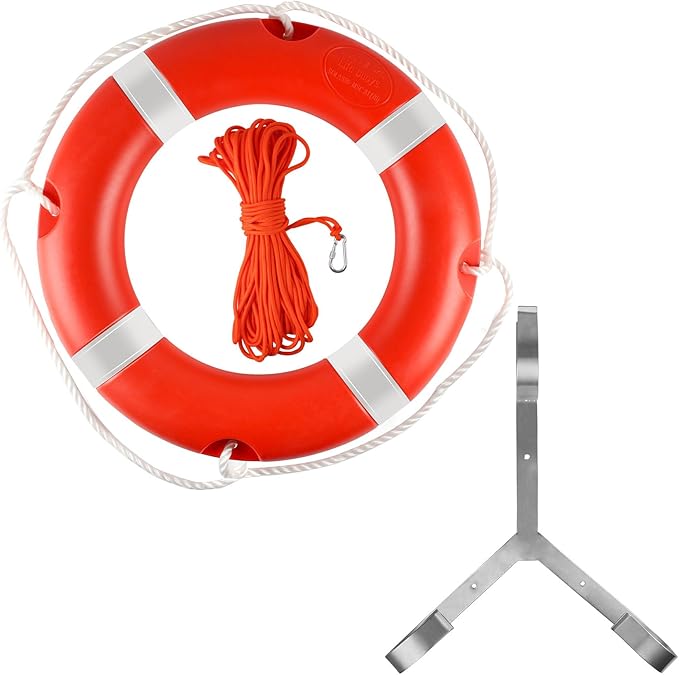 Life Ring 23"/28" Boat Safety Throw Rings with Water Floating Lifesaving Rope Life Preserver Ring Buoy with Reflective Tape & Grab Lines for Rescue Lifesaving - Orange