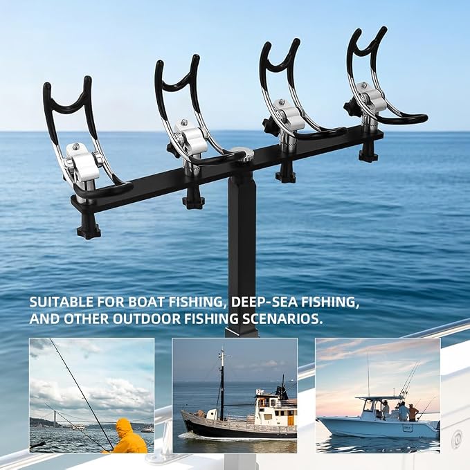 360 Degree Rotation & Adjustable Height PVC Coated Aluminum Fishing Rod Holder with Mounting Plate for Boat Yachts and More