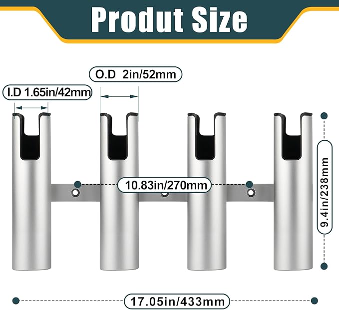 Aluminum Fishing Boat Rod Holder, 3/4 Link Tube Rod Rack, Marine Grade Aluminum Rod Mount for Boats & Yachts, Silver