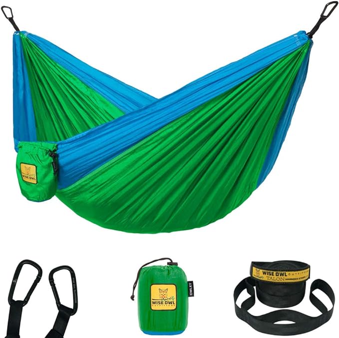 Wise Owl Outfitters Camping Hammock – up to 500lbs Portable Hammock with Tree Straps - Travel, Backpacking, Hiking, Outdoors Camping Gear - Single or Double