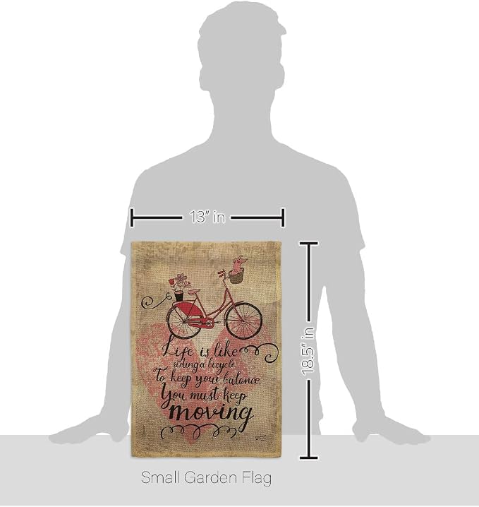 Must Keep Moving Burlap Garden Flag- Set Wall Hanger Sports Cycling Ride Bicycle Bike Velo Entertainment Activity Physical - House Decoration Banner Small Yard Gift Double-Sided Made In USA 13 X 18.5