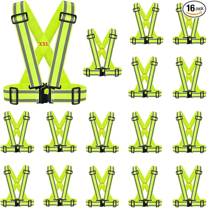 High Visibility Safety Vest|Reflective Running Gear for Walking,Cycling,Construction,Motorcycle|Men,Women(16PACK-XXL)