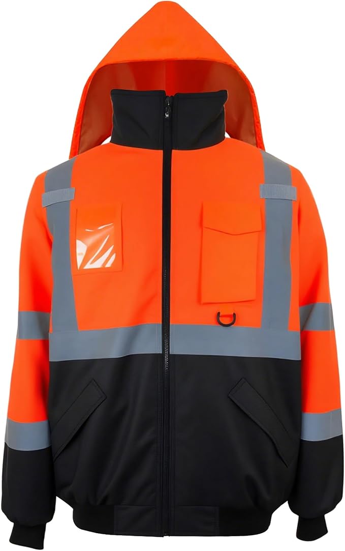 PAFESTER High Visibility Reflective Safety Jackets for men 300D Oxford 100% Waterproof Thermal Rain Coats for Cold Weather