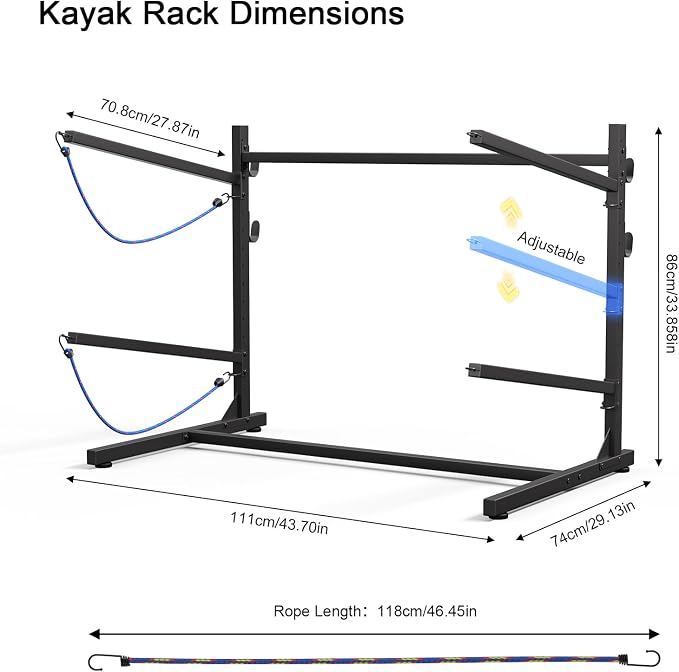 Kayak Storage Rack, Heavy Duty Freestanding Kayak Racks for Garage and Outdoor Storage, Storage Rack Adjustable for Kayak, Canoe, Surfboard & Paddle board (2 Levels for 2 Kayaks)