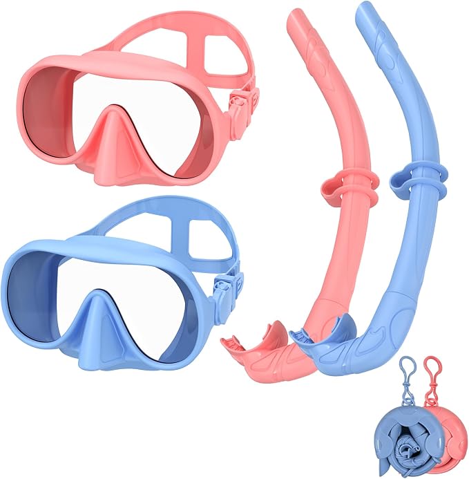 Snorkeling Gear for Adults, Snorkel Set Adult, Scuba Diving Mask, Panoramic View Anti-Leak Anti-Fog Dive Swimming Goggles Tempered Glass Panoramic Wide View Travel Portable Foldable