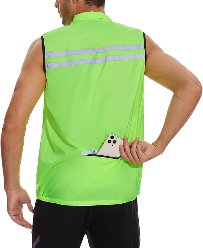 bpbtti Men's Hi-Viz Safety Running Cycling Vest Sleeveless Windbreaker vests- Windproof and Reflective