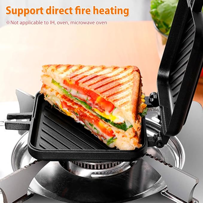 Double Side Sandwich Maker Camping Toastie Grilled Panini Maker Pan with Non-Stick Plates Aluminum Flip Cheese Makers Frying Pan Sandwich Toaster Press Waffle Makers for Kitchen Breakfast Camp
