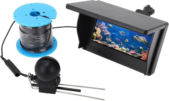 1080P Underwater Fishing Camera with 195° Wide Angle Lens, 4.3in Screen, Ultra Bright Sunshade, Portable Fish Finder for Ice Fishing