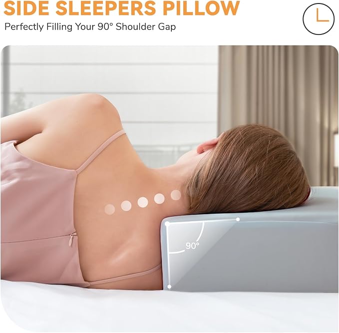 TOPPURE Cube Memory Foam Pillow (14"x14"x5“ Large Cube), Side Sleeper Pillows, Cervical Neck Pillow for Travel, Soft but Spportive Bed Pillow for Neck and Shouder Pain Relief, Gray