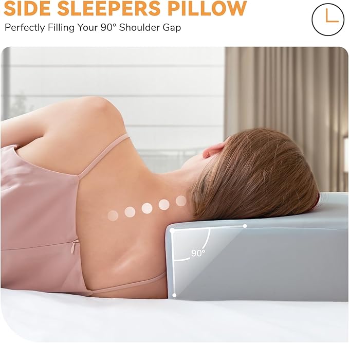 TOPPURE Cube Memory Foam Pillow for Side Sleepers(14"x14"x6" Large and Thick), Cervical Pillow for Neck and Shoulder Pain Relief, Travel Pillow, Gray