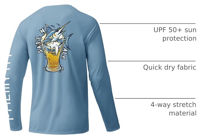 Palmyth Fishing Shirts for Men Long Sleeve UPF 50+ T Shirt Sun Protection | Quick Dry, Sun Protection, Myth-Cool Fabric, Fish Print, Moisture Wicking, Stretchy, Breathable, Fishing,Boating,Outdoor Wear
