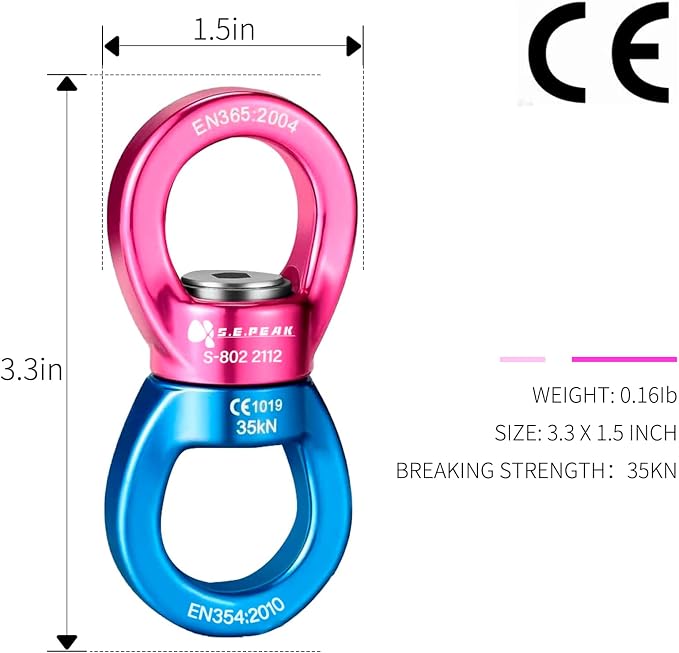 35kN Swing Swivel, CE Certified 360°Rotational Device, Silent Hanging Accessory for Tree Swing, Aerial Dance