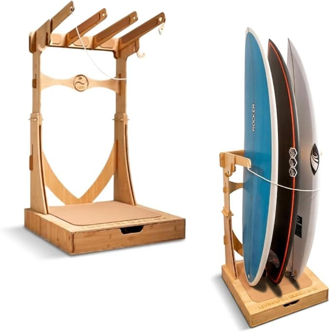 LISS Spirit Surfboard Rack Stand Holder for 3 & 4 Boards, Indoor Storage Display for Longboard, Shortboard, Snowboard, Wakeboard, Skateboard Up to 10Ft Long