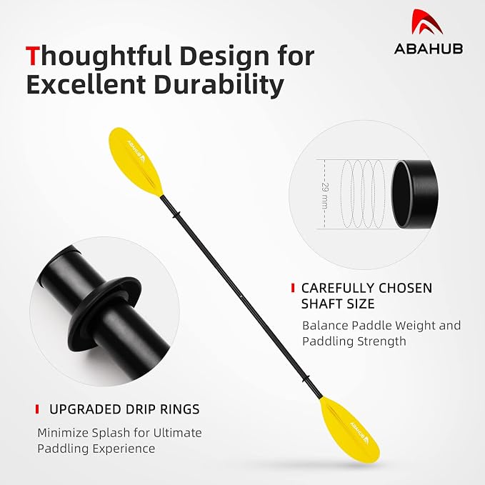 Abahub Kayak Paddle, 90.5 Inches Kayaking Oars for Boating, Canoeing with Free Paddle Leash, Aluminum Alloy Shaft Black/Blue/Green/Orange/Yellow Plastic Blades