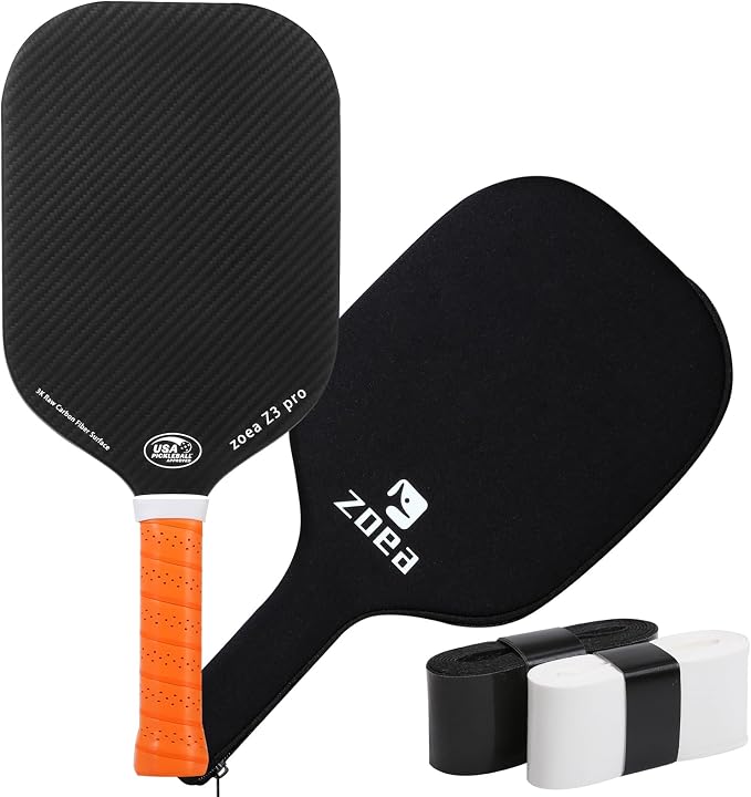 ZOEA Pickleball Paddle, Edgeless 3K T700 Carbon Fiber, CFS + CAS Dual Surface, High Grit & Spin, 16MM Honeycomb Core, USAPA Approved, 8.2oz for Men Women
