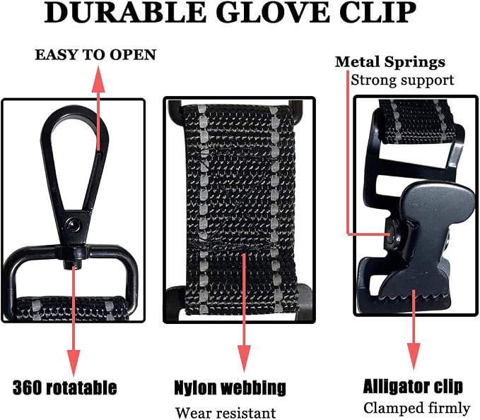 ZHIRONGFA Firefighter Glove Clip Multipurpose Webbing Industrial Glove Clamp/Keeps Gloves Organized & Handy/Golf, Yard Work Fireftihting Accessories/Safety Gear 5 /set 6 Inch (Black)