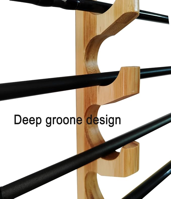 Wall Mount Fishing Rod Rack, Wooden Fishing Pole Holder, Heavy Duty Fishing Rod Storage Organizer for Garage Home Wall, Space Saving Fishing Gear Display Rack