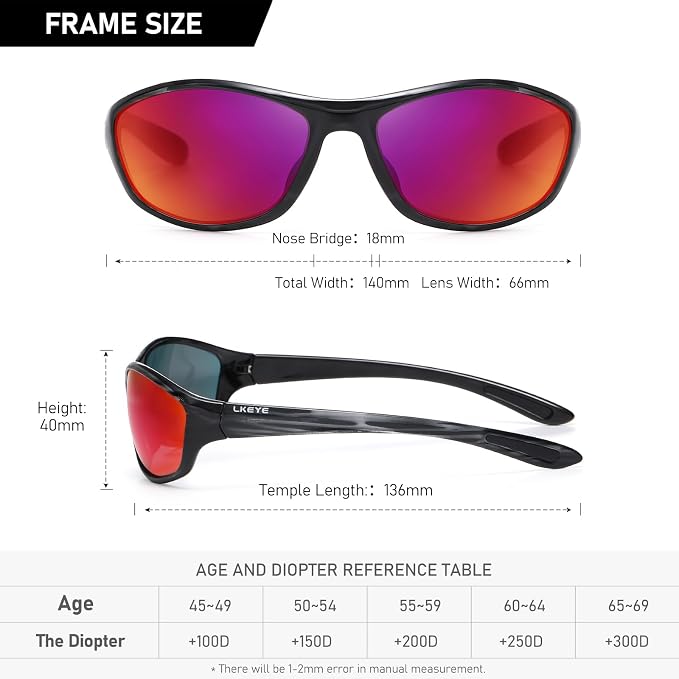 LKEYE Bifocal Reading Sunglasses Men Women Sports Style Sun Reader Wrap Around Build-In UV Protection Driving glasses LK6092