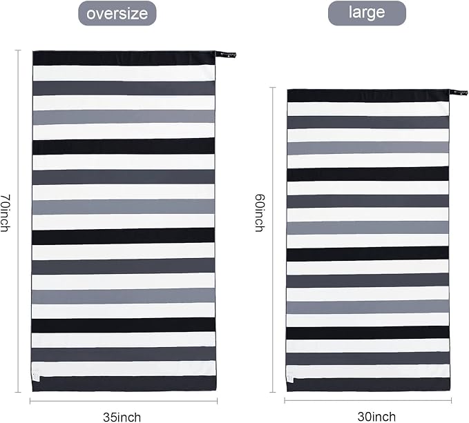 Exclusivo Mezcla Microfiber Quick Dry Beach Towel, Large Lightweight Sandfree Pool Towel for Swimming Camping Travel with Bag (Stripe Black, 30x60 Inches)