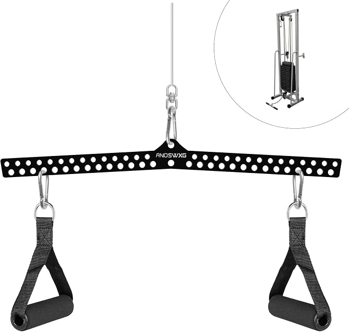 Multi-Grip LAT Pull Down Bar for Home Gym Fitness, Spreader Plate LAT Pulldown Attachments for Pulley System Cable Machine, Double to Single Cable Attachment Exercise Handle