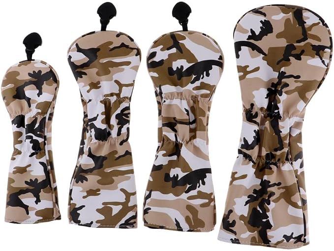 Baosity 4Pcs/Set Premium PU Camouflage Golf Head Covers No. 1 3 5 UT Wood Driver Club Protector Replacement & Interchangeable Number Tag