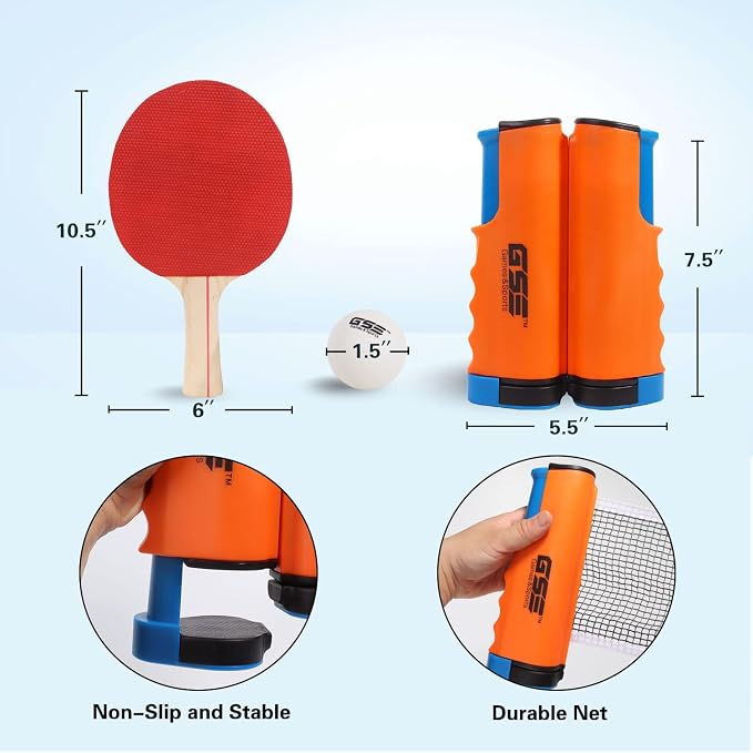 GSE Games & Sports Expert Adjustable Retractable Ping Pong Net Set & Post. Professional Table Tennis Rackets and Balls, Net with Posts and Storage Bag - Pingpong Paddle and Game Table Accessories. | Adjustable