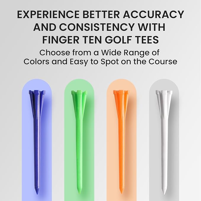 FINGER TEN Golf Tees Plastic Unbreakable Easy to Find Bulk Value 200/500/1000 Count, 2 3/4 3 1/4 Inch Tee Driving Range Reduce Friction, Green Red White USA Flag Practice