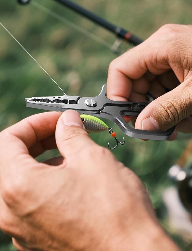 HOOK-EZE Multi-Function Fishing Pliers, Saltwater Resistant Fishing Scissors, Tungsten Cutters, Knot Tying Tool with Lanyard, Split Ring Hook Remover, Gifts for Men