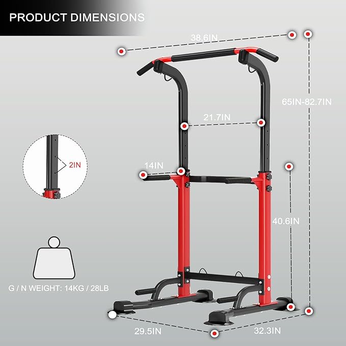 Height Adjustable Multi-functional Power Tower Pull Up Bar Station &Wooden Parallel Bars