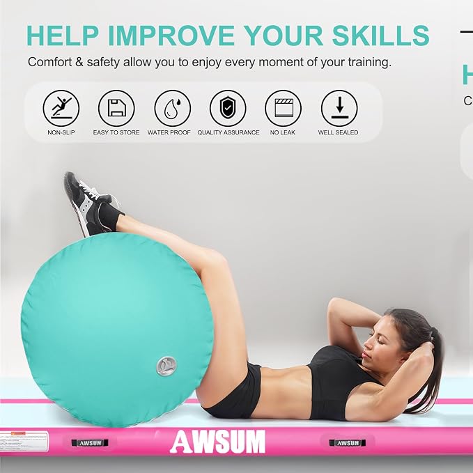 AWSUM Gymnastics Air Barrel, 47.3" x 31.5" Inflatable Tumbling Barrel Backhandspring Training Barrel Air Roller for Back-bend Handstand Cheerleading Yoga Home Gym(No Pump)