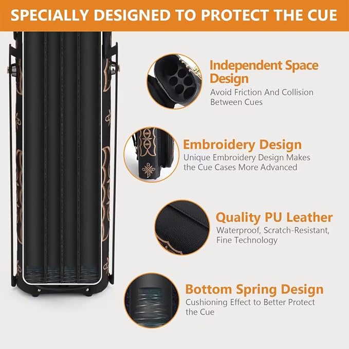 2x4 Pool Cue Case, Hard Pool Cue Case, Billiard Cue Case with Stand, Billiards Accessories Holds 2 Cue Butt and 4 Cue Shafts