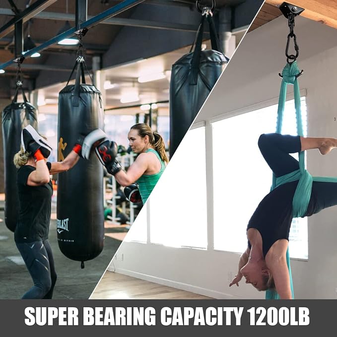 Hammock Hanging Kit, Hanging Chair Hardware with Chain 1000 lb Capacity Hammock Hooks, Heavy Duty Porch Swing Hanger, 360 Swivel Ceiling Hooks Snap for Chair, Seat, Yoga, Punching Bag, Gym (Black)