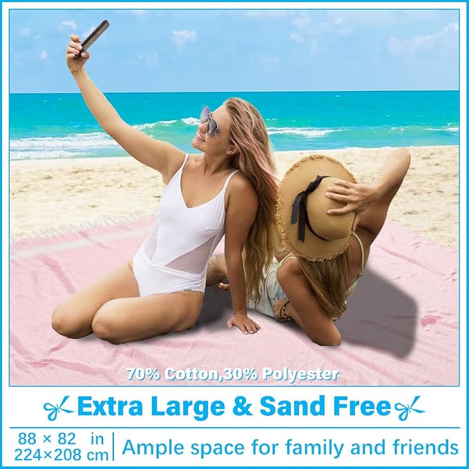 Vikumond Oversized Turkish Beach Towel Blanket XXL Cotton Sandproof Towels Boho Woven Extra Large Big Sand Free Giant Throw Blankets Huge Quilt XL Picnic Camping Necessities Cloud for Adult Gifts