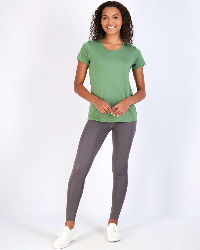Real Essentials 5 Pack: Women's Short Sleeve T-Shirts Workout Tops Fitness Pilates Gym Activewear Athletic (Plus Available)