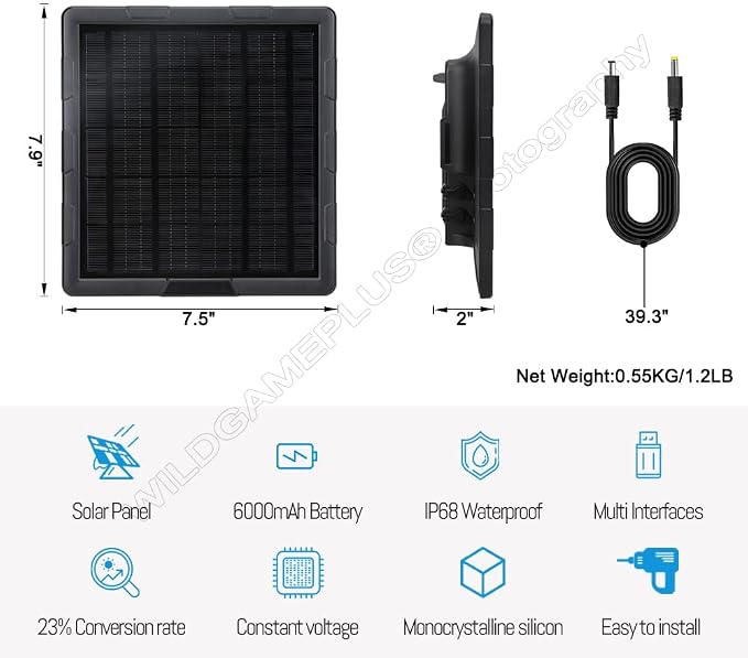 Waterproof 5Watts 6000mAh Mini Size Solar Panel,Type-C Phone Charging Solar Charger Kit 6V/12V for Outdoor Trail Secruity Camera 12V LED Lights BL6A