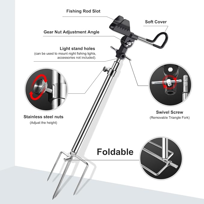 2/4 Pack Fishing Rod Holders, 360 Degree Adjustable Fishing Rod Holders for Bank Fising , Height Adjustable 25-36.6 Inch Multifunctional Stainless Steel Beach Fishing Rod Holder Fishing Gifts for Men