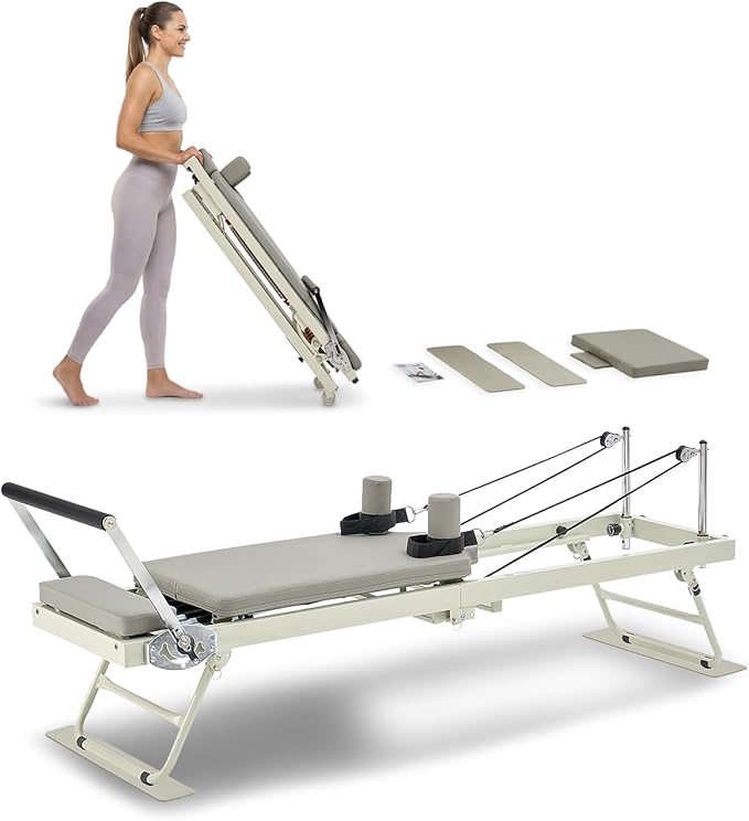 VEVOR Pilates Reformer Foldable, Suitable for Intermediate and Beginners Users, Pilates Equipment for Home Gym Studio Use with 4 Adjustable Resistance Spring, Up to 400 LBS