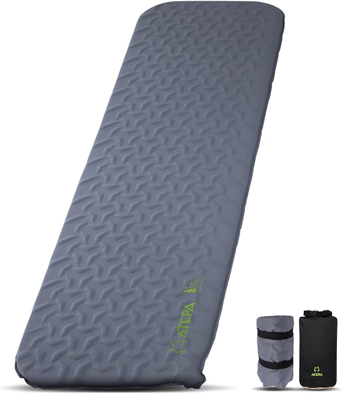 ATEPA Ultralight Self Inflating Sleeping Pad for Backpacking, 1.65lbs Compact 3-Season Camping Mat with R-Value 2.3, 1.2" Thick Insulated Foam Pad for Hiking, Trekking & Mountaineering - Grey