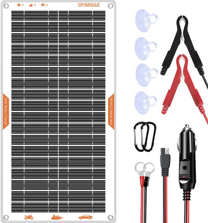 OYMSAE White 10W Solar Car Battery Charger Portable 12V Trickle Battery Charger & Maintainer Waterproof Solar Panel for Car Boat Automotive RV