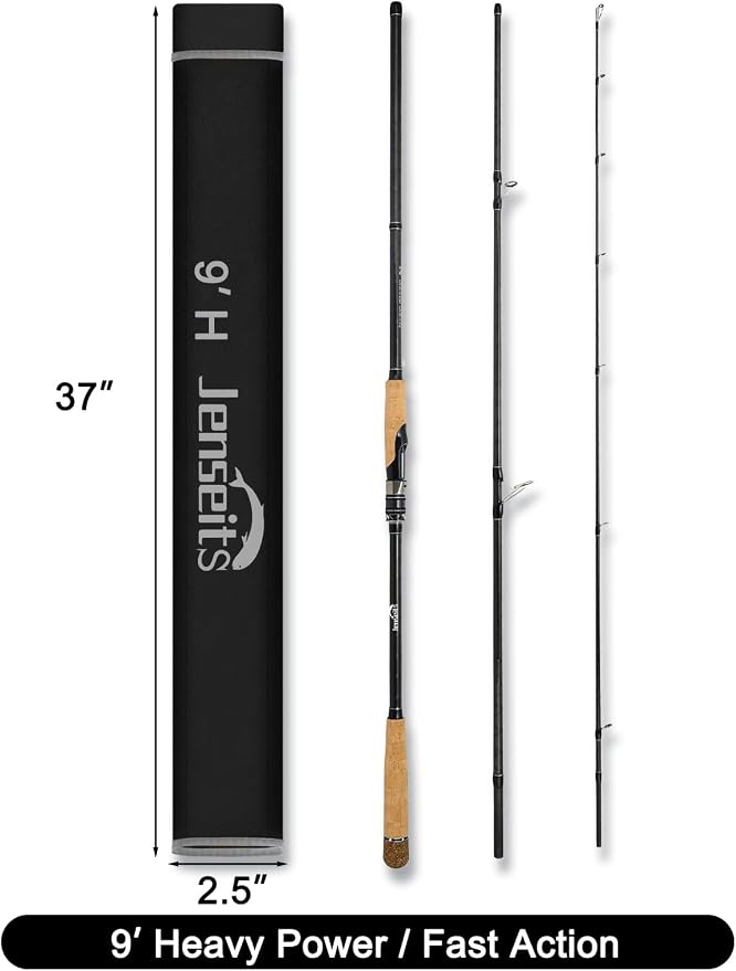 Jenseits Carbon Fiber Fishing Rod Series (6-12 Ft), Spinning & Casting Rods with Stainless Steel Ceramic Guides, Fast Action Fishing Pole for Bass, Trout, Walleye & Surf Fishing